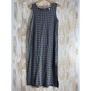Notations Clothing Co Maxi Jumper Dress M Plaid Sleeveless Button Side Slit